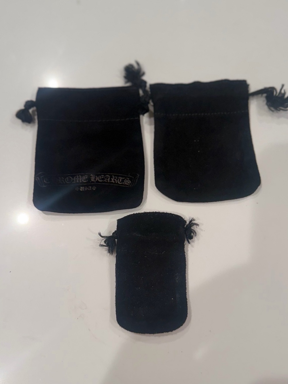 Chrome Hearts Black Velvet Drawstring Pouch Trio